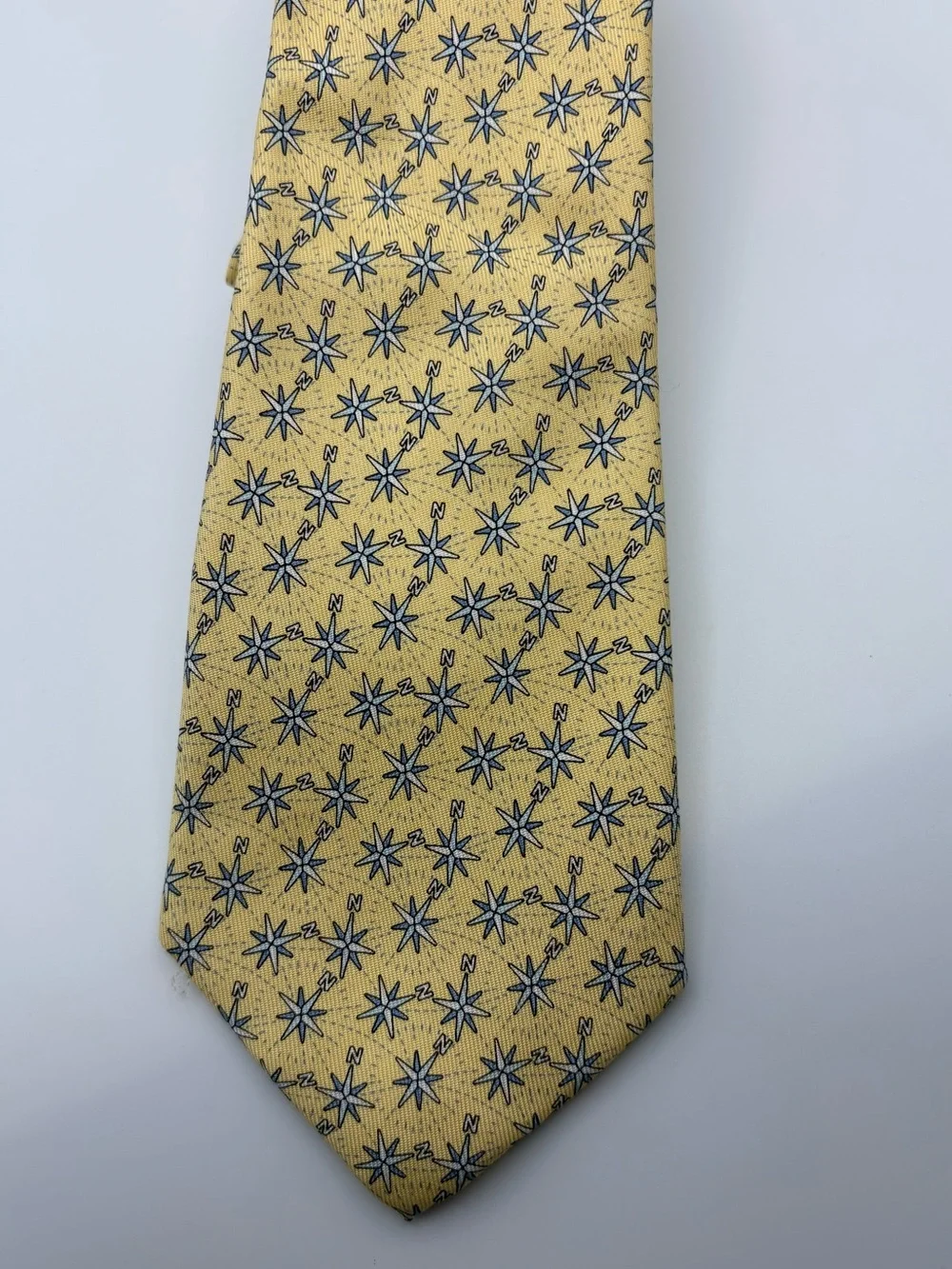 Vineyard Vines Youth Silk Tie, Yellow Nautical Compass & Stars 52